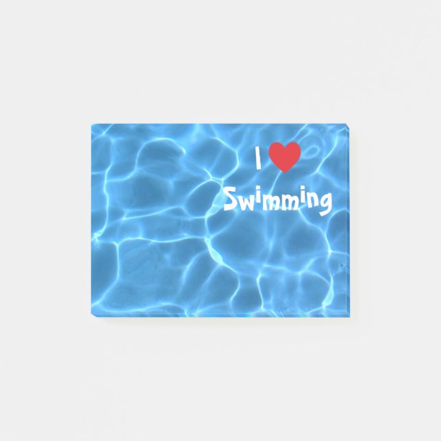 Post-it® I Love Baignade Coeur Rouge avec Bleu Piscine Eau (Devant)