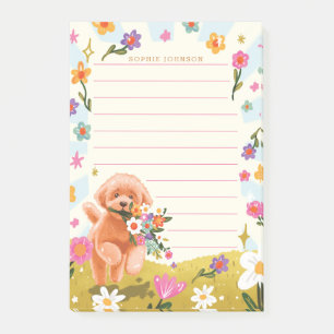 Post-it® Illustration de chien Fleurs printanières mignonne