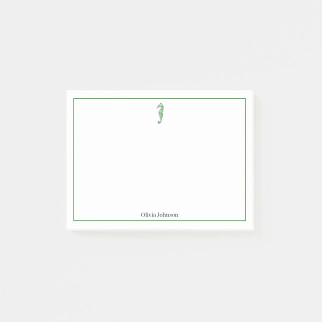 Post-it® Illustration de l'animal d'hippocampe vert vie mar (Devant)