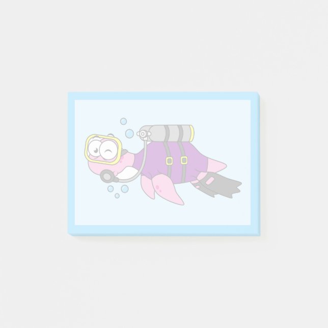 Post-it® Illustration D'Un Loch Ness Monster Scuba Diver. (Devant)
