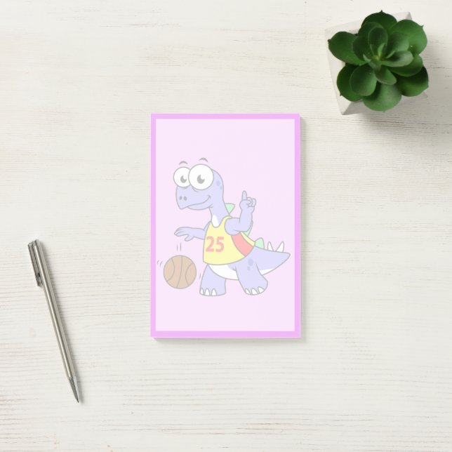 Post-it® Illustration D'Un Stegosaurus Jouant Au Basket. (Bureau)