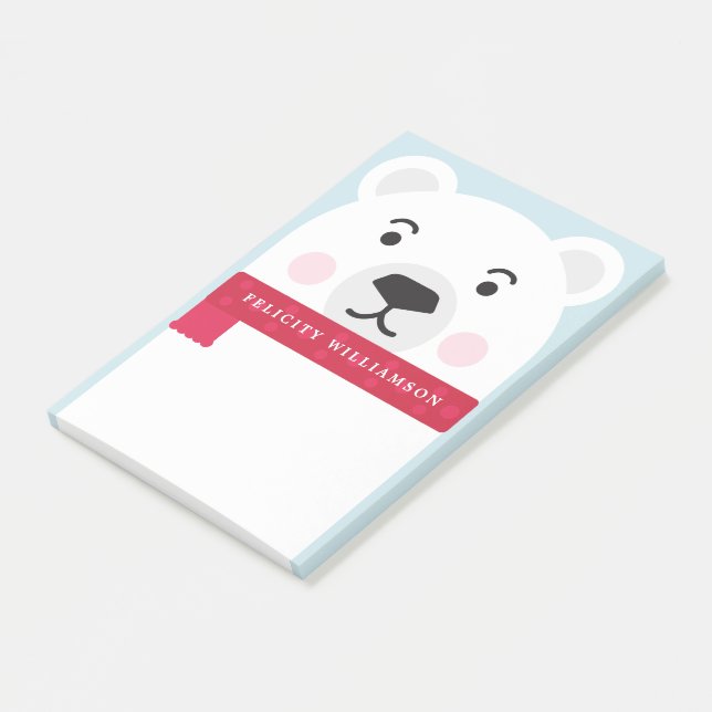 Post-it® Illustration mignonne de caractère d'ours blanc (Incliné)