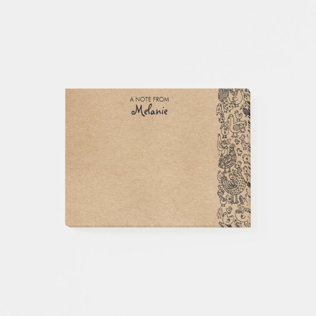 Post-it® Illustration Rustique Kraft Birds Personnalisée (Devant)