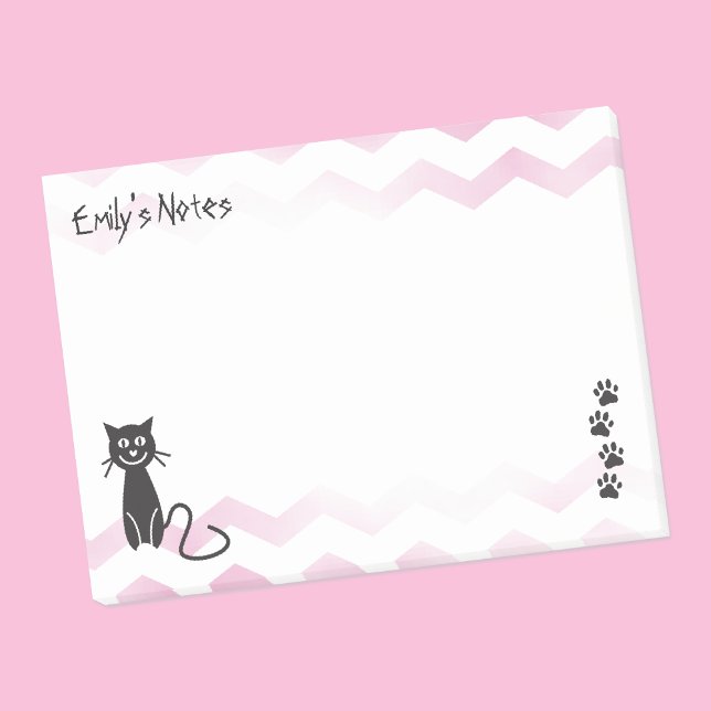 Post-it® Image de chat mignon rose Zigzags Nom Modèle (Créateur téléchargé)