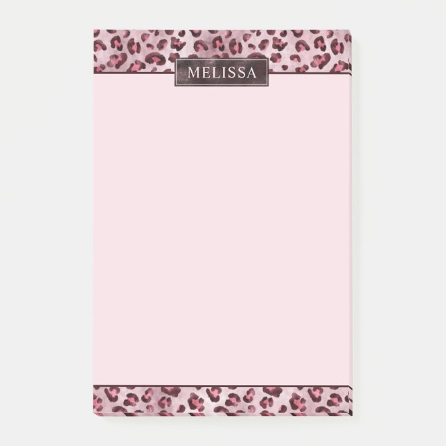 Post-it® Impression d'animal Léopard Rose avec Faux Feuille (Devant)