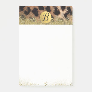 Post-it® Imprimé animal léopard guépard paillettes or monog