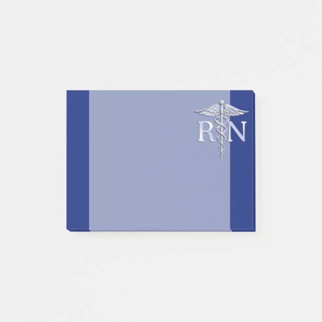 Post-it® Infirmière inscrite RN Silver Caduceus Navy Blue d (Devant)
