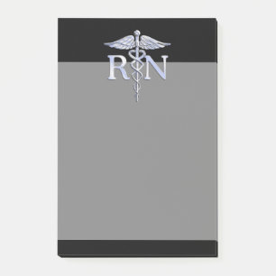 Post-it® Infirmière inscrite RN Silver Caduceus Snakes Blac