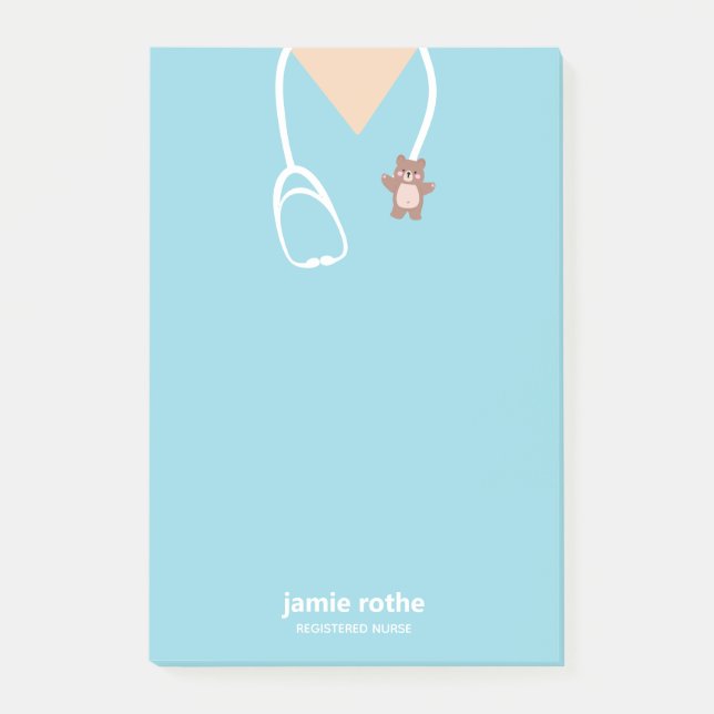 Post-it® Infirmière pédiatrique Blue Teddy Bear Scrubs (Devant)