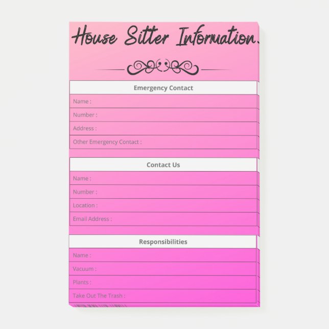 Post-it® Info-Sitter de la maison Urgence, contact et activ (Devant)