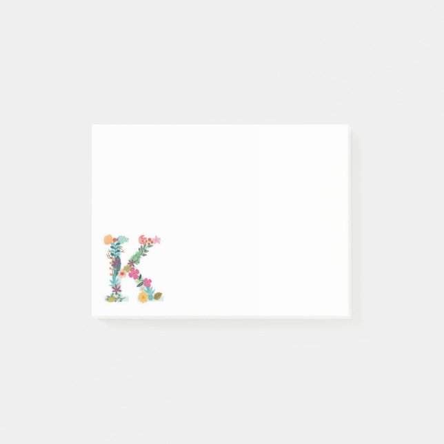 Post-it® Initiale florale de monogramme de lettre - K - (Devant)