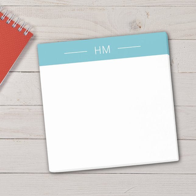 Post-it® Initiales de Monogramme bleu clair de Girly modern (Créateur téléchargé)