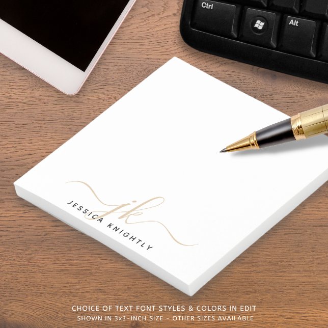Post-it® Initiales du Monogramme de script d'or moderne min (Créateur téléchargé)