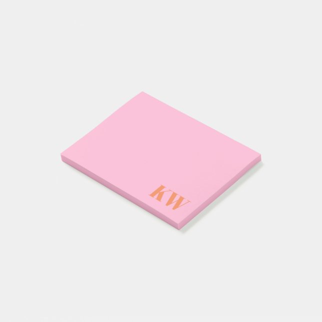 Post-it® Initiales Monogramme Rose Orange Moderne Personnal (Incliné)