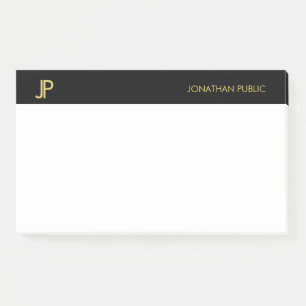 Post-it® Initiales professionnelles élégantes Noir Or Blanc