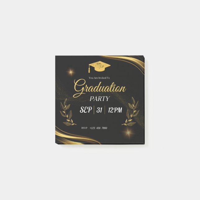 Post-it® Invitation de la partie noire et or (Devant)