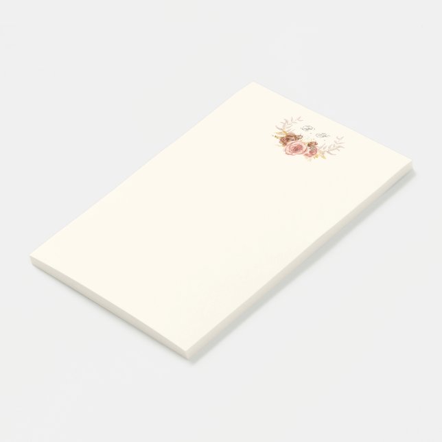 Post-it® ivoire blanc champagne rose monogramme crest (Incliné)