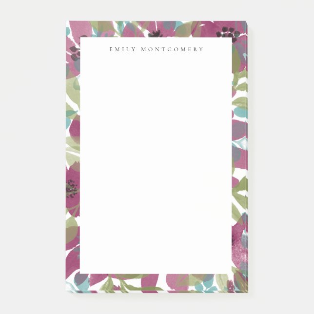 Post-it® Jardin d'aquarelle Turquoise violet Monogramme (Devant)