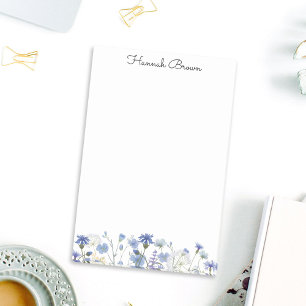 Post-it® Jardin de fleurs sauvages à l'aquarelle bleue 