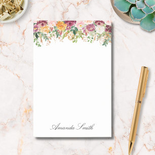 Post-it® Jardin de roses à l'aquarelle au monogramme élégan