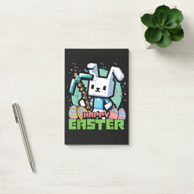 Post-it® Jeu de pixels de lapin de Pâques heureux (Bureau)