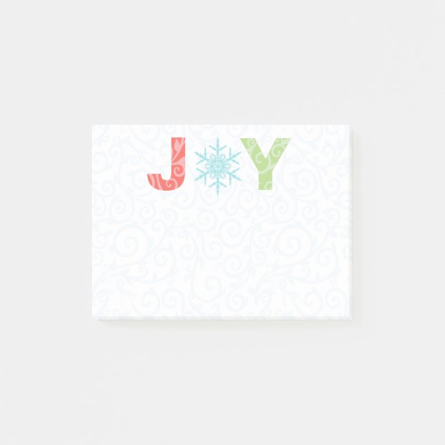 Post-it® Joie Snowflake Pastel Red Damask Holiday 4" x 3" (Devant)