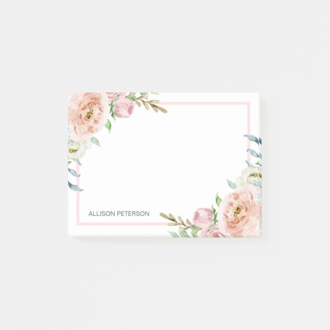 Post-it® Joli cadre de fleurs | Ajouter Votre Nom (Devant)