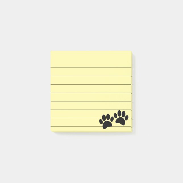Post-it® Joli Cartoon Noir Chiot Empreintes de pattes Lined (Devant)