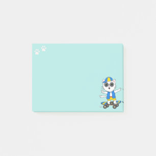 Post-it® Joli chat skater sur un fond bleu sarcelle clair