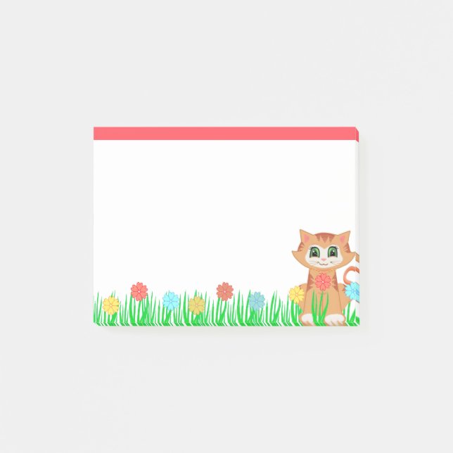 Post-it® Joli chaton, fleurs et herbe (Devant)
