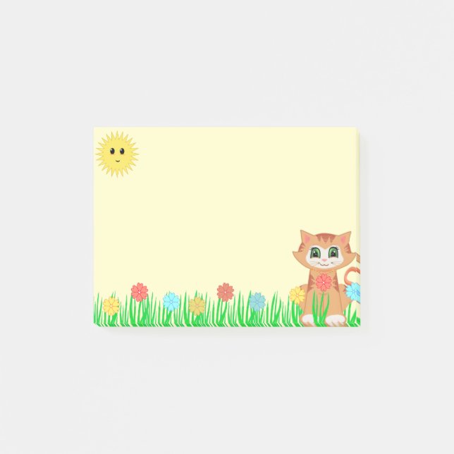 Post-it® Joli chaton, Soleil, Fleurs & Herbe (Devant)