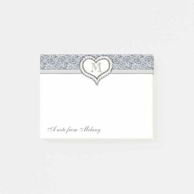Post-it® Joli chic chic coeur de dentelle monogramme (Devant)