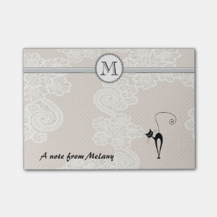 Post-it® Joli chic dentelle noir monogramme de chat
