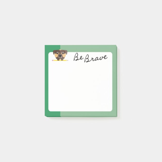 Post-it® Joli Chien Brun Soyez Brave Avec Crayon Vert (Devant)