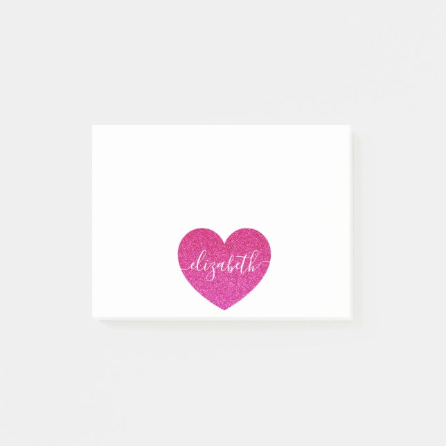 Post-it® Joli cœur rose pailleté personnalisé avec un nom f (Devant)