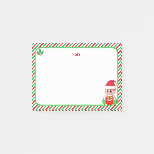 Post-it® Joli Elfe de Noël & Vert, Rouge & Blanc Cadre (Devant)