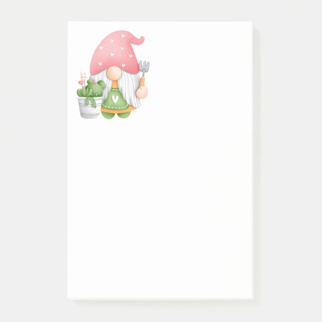 Post-it® Joli jardiner Vert rose Aquarelle Jardin Gnome   (Devant)