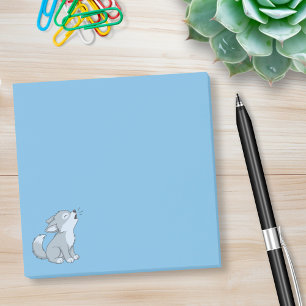 Post-it® Joli loup cartoon hurleur sur fond bleu