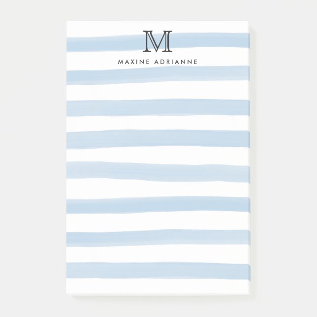 Post-it® Joli Moderne Dusty Bleu Aquarelle Rayures Monogram (Devant)