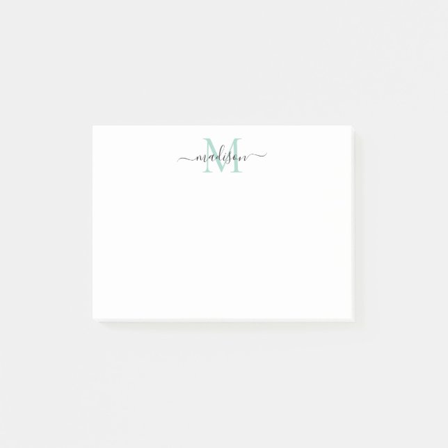 Post-it® Joli Modernité Chic Script Monogramme Vert Turquoi (Devant)