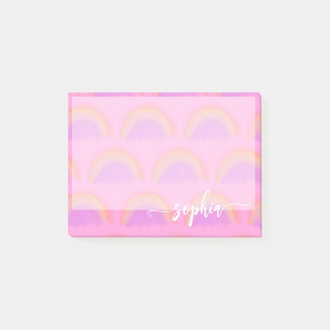 Post-it® Joli pastel arc-en-ciel nom motif personnalisé (Devant)