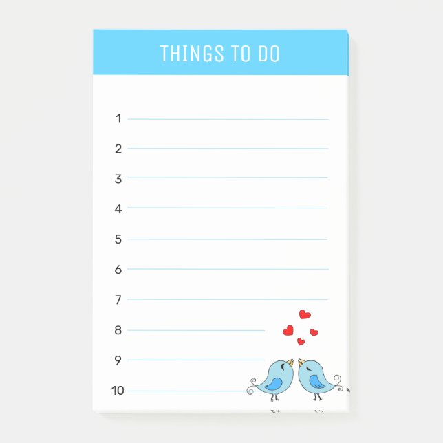 Post-it® Joli petit oiseau bleu & coeur Que faire bordé (Devant)