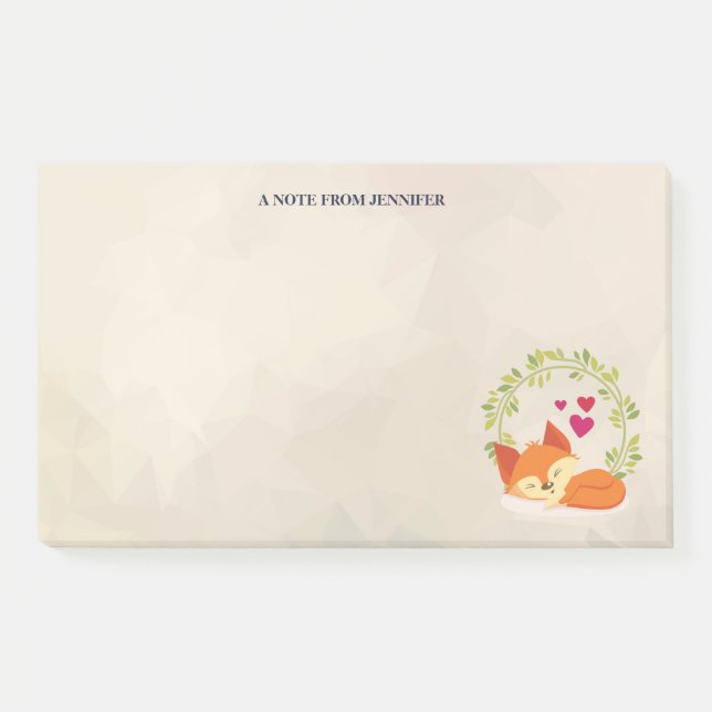 Post-it® Joli renard orange avec une couronne verte et des  (Devant)