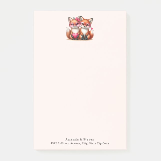 Post-it® Joli renard orange en amour avec adresse (Devant)