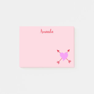 Post-it® Joli rose avec coeur pourpre avec flèches rouges