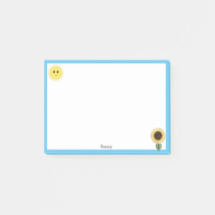 Post-it® Joli soleil heureux, tournesol et cadre bleu clair