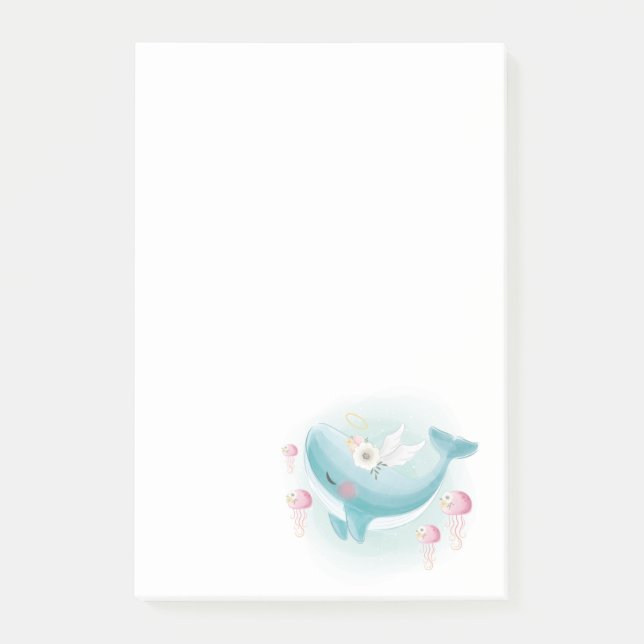 Post-it® Jolie baleine avec méduses et fleurs (Devant)