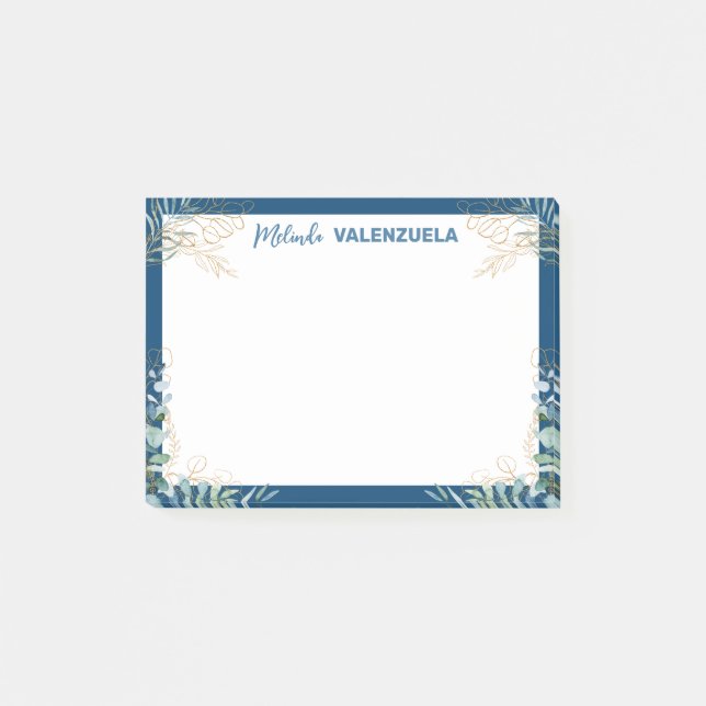 Post-it® Jolie Blue Gold Greenery Botanical Post-it Notes (Devant)