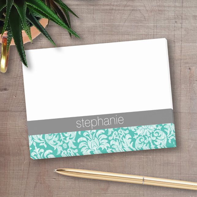 Post-it® Jolie dentelle Damask motif vert - ajouter le nom (Personalized Post-It Notes - add name or other text)