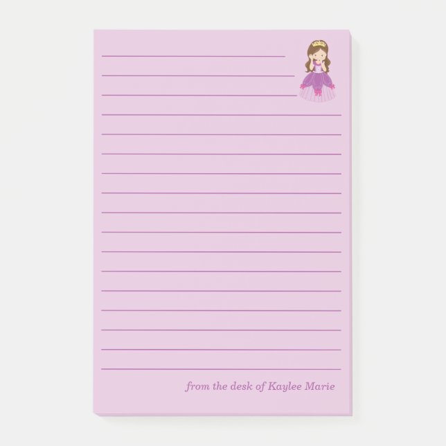 Post-it® Jolie Fille Princesse Lignée Rose Personnalisée (Devant)